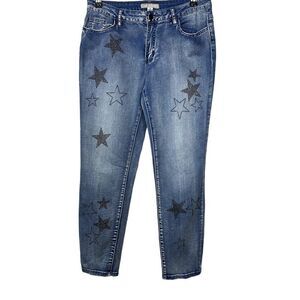 VIA RITINA Women's Denim Rhinestone Star Skinny Jeans Blue Size 10